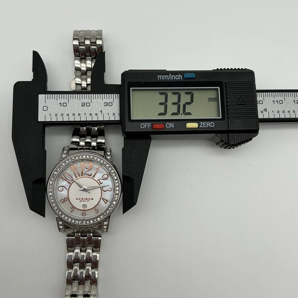 Akribos XXIV AK586SS Womens Watch 33mm White Dial Crystal Bezel New Battery 7.5